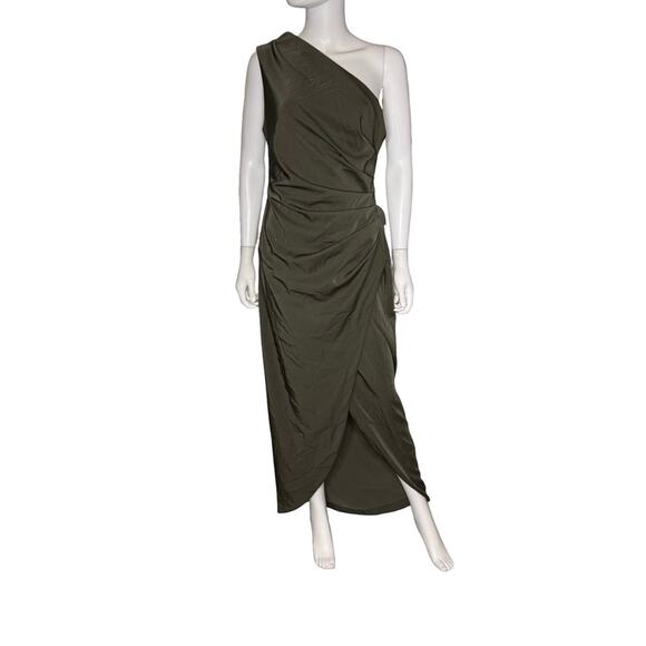 XSCAPE Women's Asymmetric One-Shoulder Satin Gown Moss Sz 10 - Picture 2 of 9